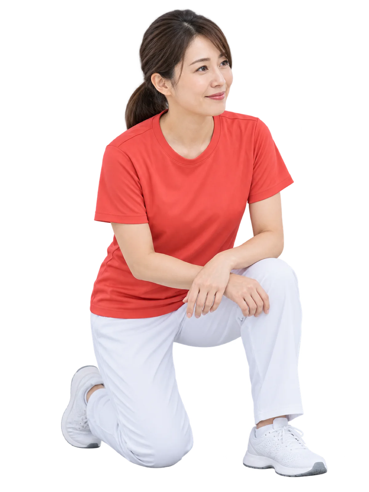 しゃがんで笑う代表の先生